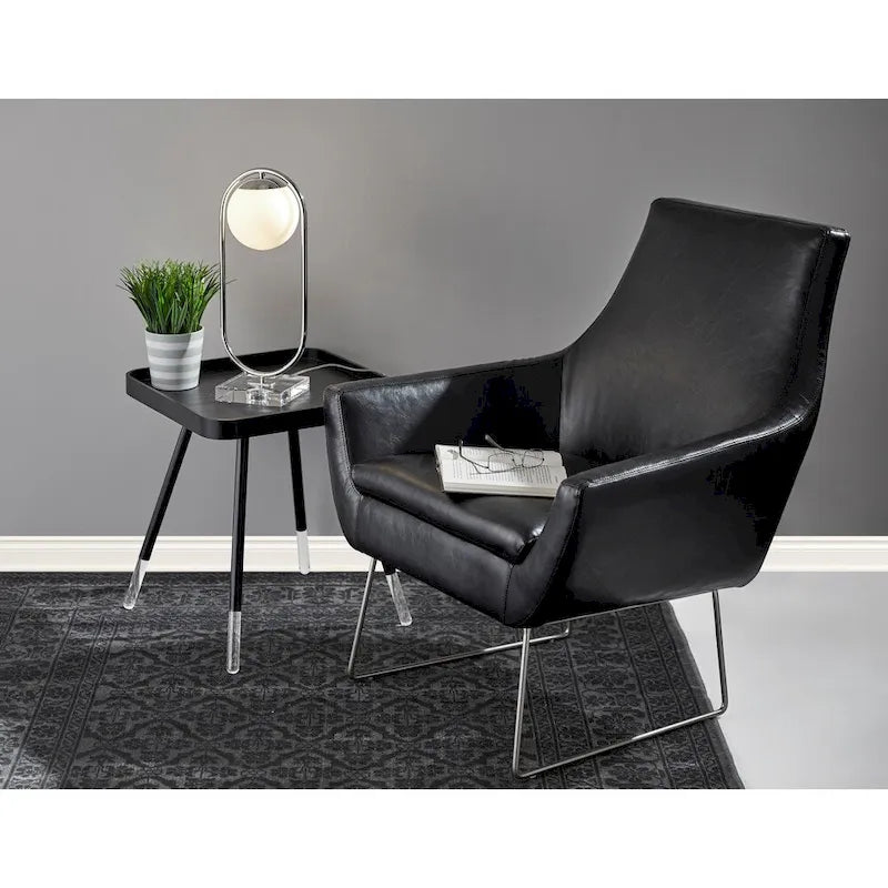 Distressed PU Leather Accent Chair with Brushed Steel Legs