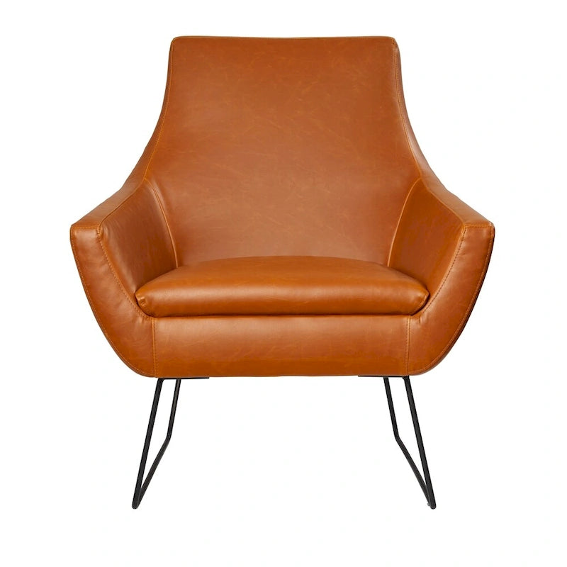 Distressed PU Leather Accent Chair with Brushed Steel Legs