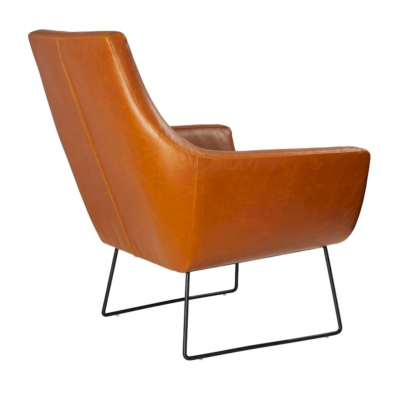 Distressed PU Leather Accent Chair with Brushed Steel Legs