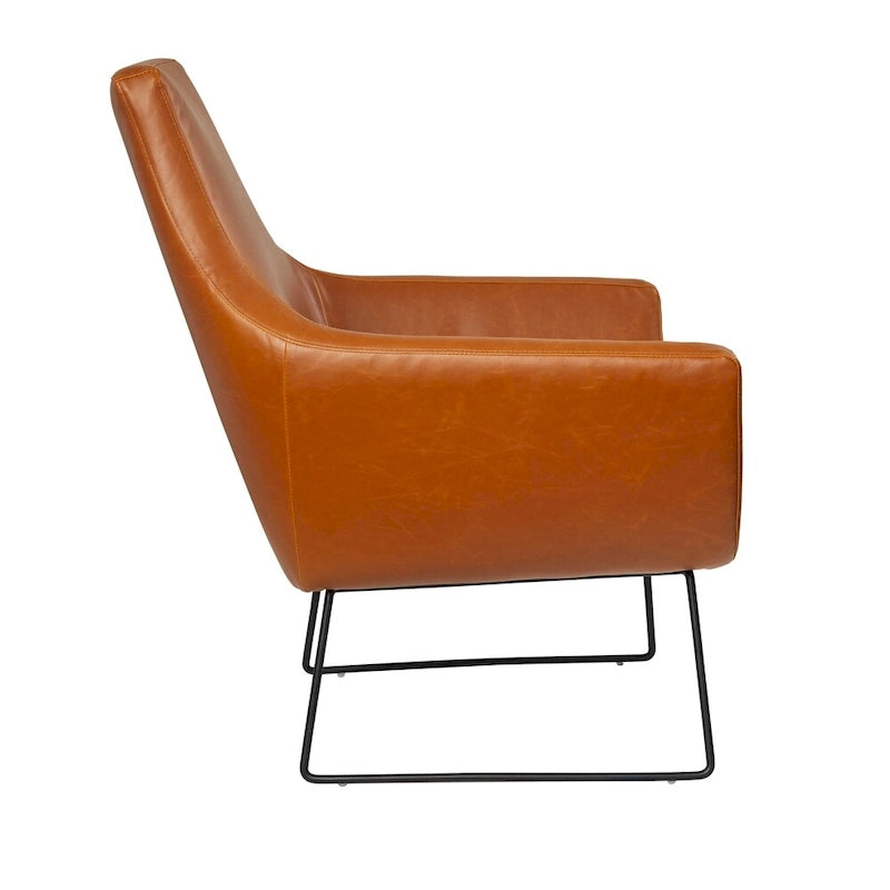 Distressed PU Leather Accent Chair with Brushed Steel Legs