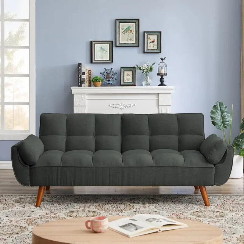 75-inch Convertible Sofa Bed with Pillows and Foldable Loveseat
