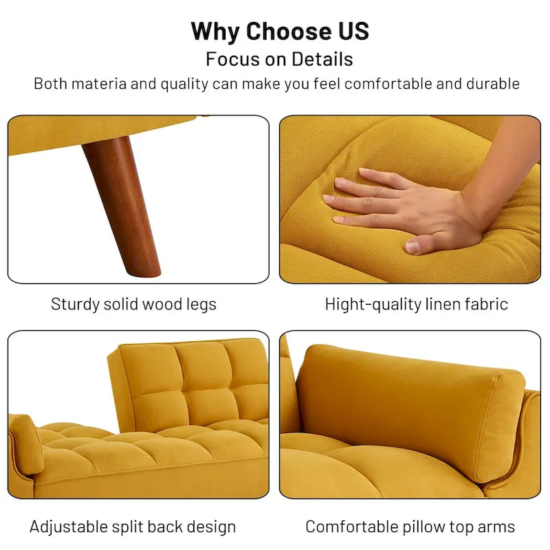 75-inch Convertible Sofa Bed with Pillows and Foldable Loveseat