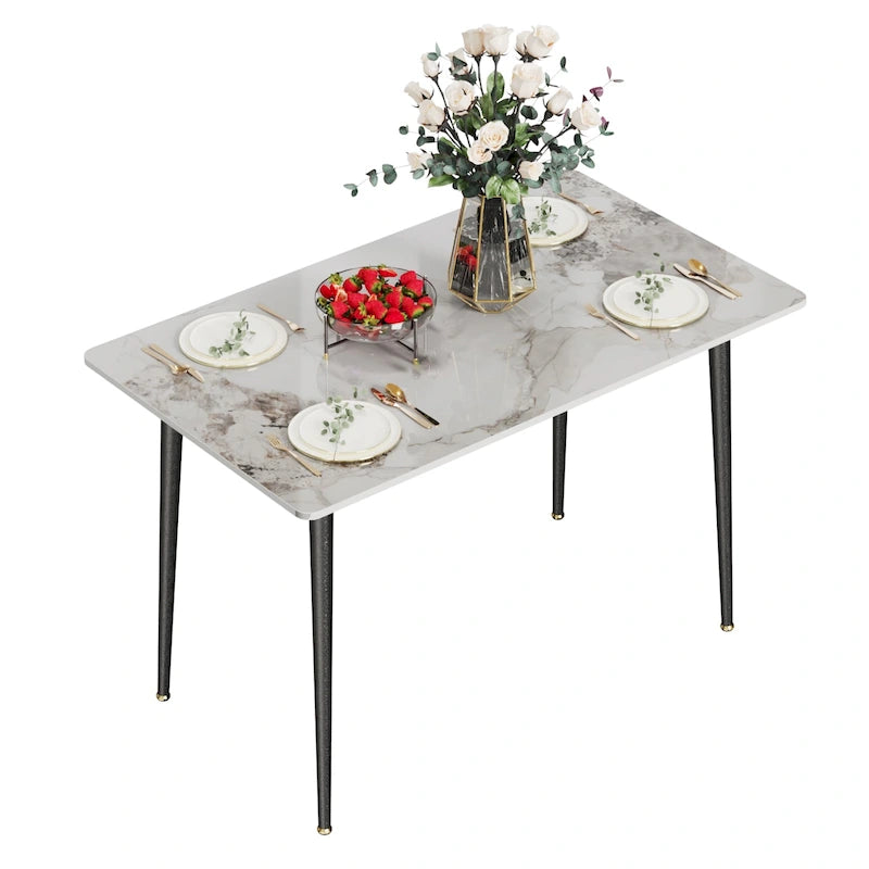 6-Seater Rectangular Dining Table with Sintered Stone Tabletop and Metal Legs