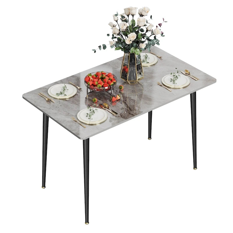 6-Seater Rectangular Dining Table with Sintered Stone Tabletop and Metal Legs