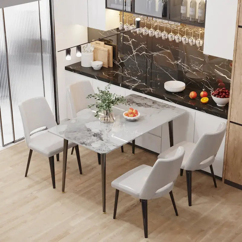 6-Seater Rectangular Dining Table with Sintered Stone Tabletop and Metal Legs