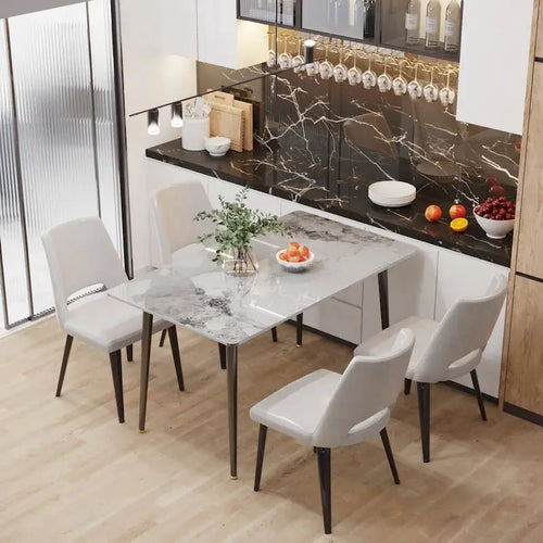 6-Seater Rectangular Dining Table with Sintered Stone Tabletop and Metal Legs