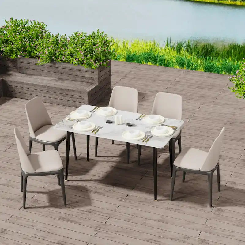 6-Seater Rectangular Dining Table with Sintered Stone Tabletop and Metal Legs