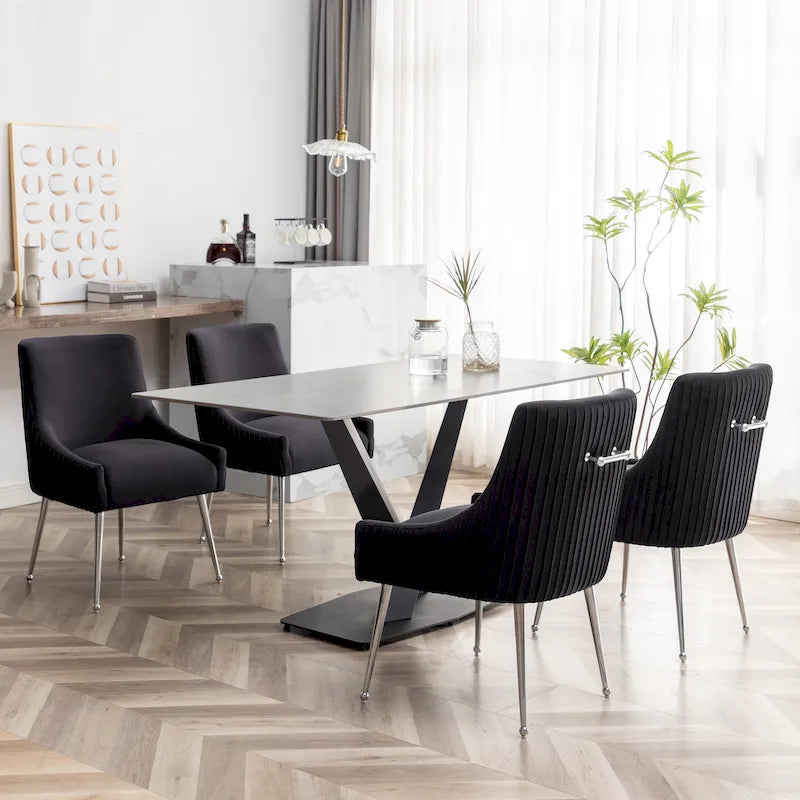 Modern Velvet Pleated Back Dining Chairs with Rear Handle (Set of 4)