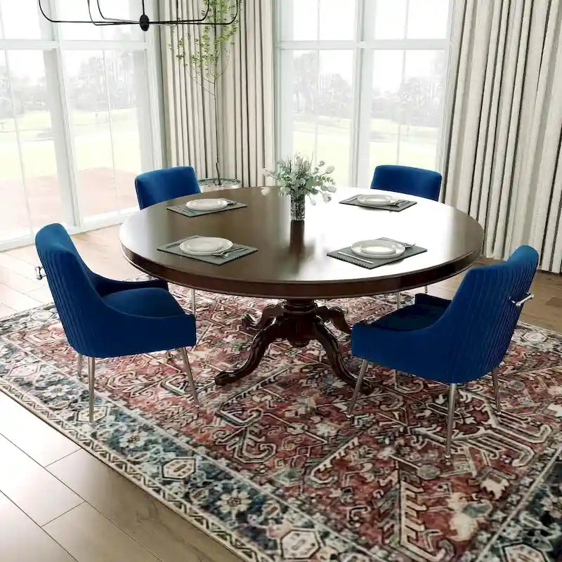 Modern Velvet Pleated Back Dining Chairs with Rear Handle (Set of 4)
