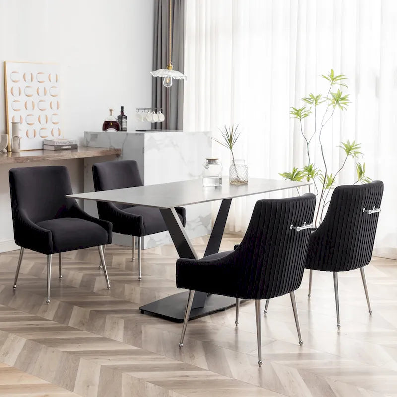 Modern Velvet Pleated Back Dining Chairs with Rear Handle (Set of 4)