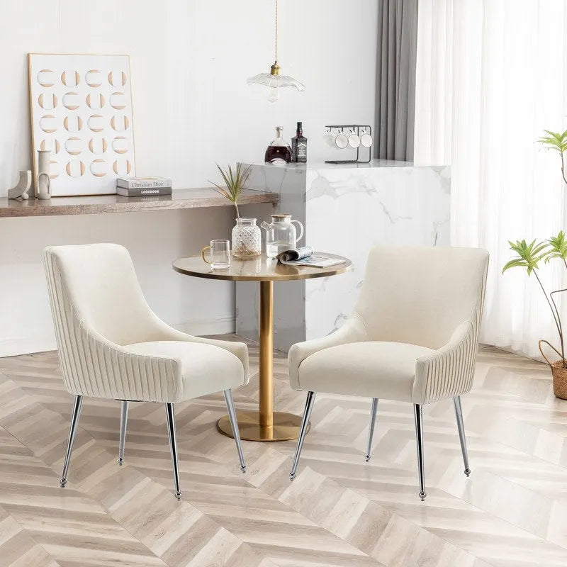 Moderne eetkamerstoelen van fluweel met geplooide rugleuning en handgreep aan de achterkant (set van 4)
