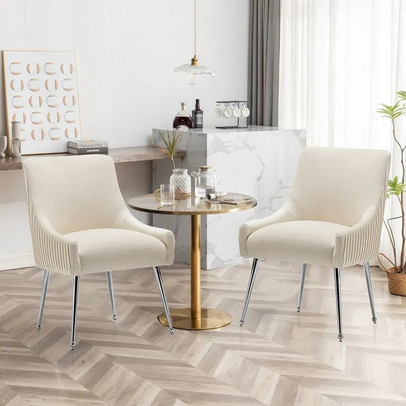 Moderne eetkamerstoelen van fluweel met geplooide rugleuning en handgreep aan de achterkant (set van 4)