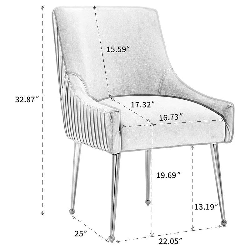 Moderne eetkamerstoelen van fluweel met geplooide rugleuning en handgreep aan de achterkant (set van 4)