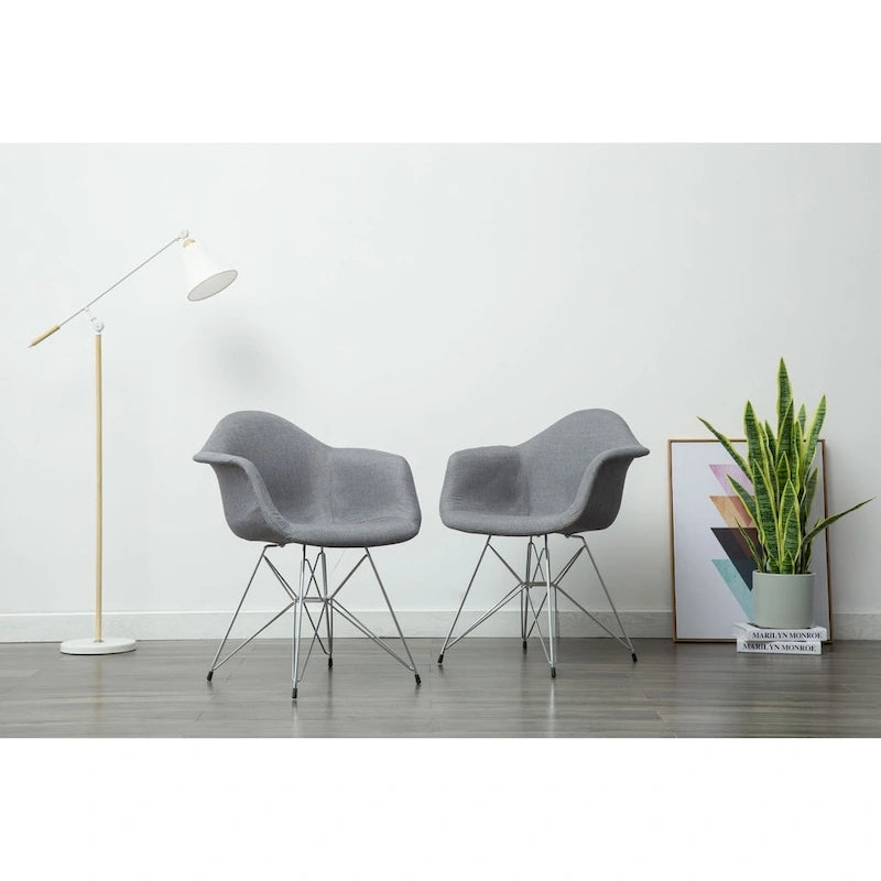 Upholstered Dining Armchairs with Chrome Metal Legs (Set of 2)