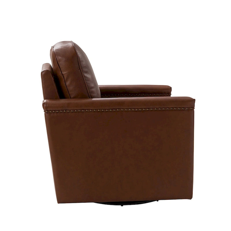 Classic Genuine Leather 360° Swivel Armchair with Nailhead Trim