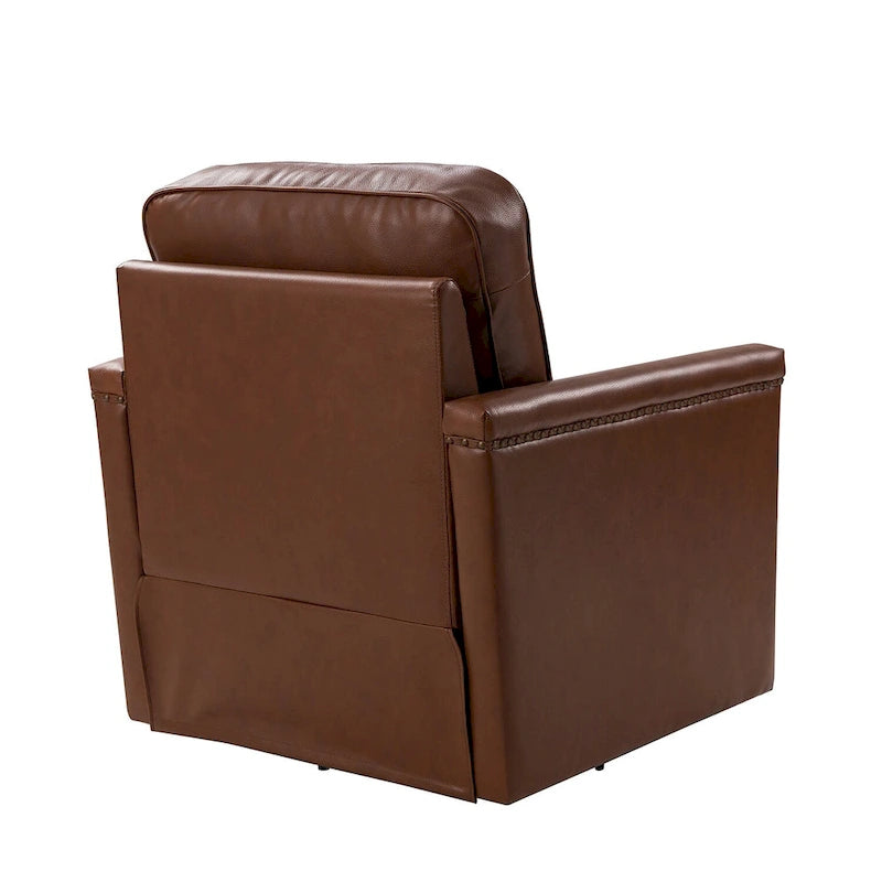 Classic Genuine Leather 360° Swivel Armchair with Nailhead Trim