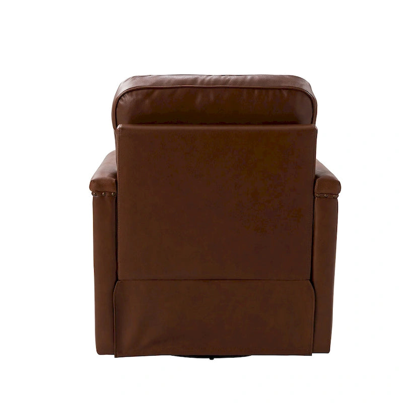 Classic Genuine Leather 360° Swivel Armchair with Nailhead Trim