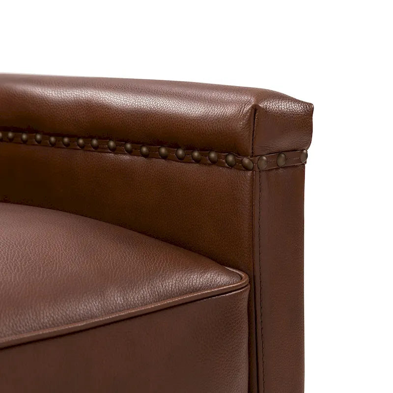 Classic Genuine Leather 360° Swivel Armchair with Nailhead Trim