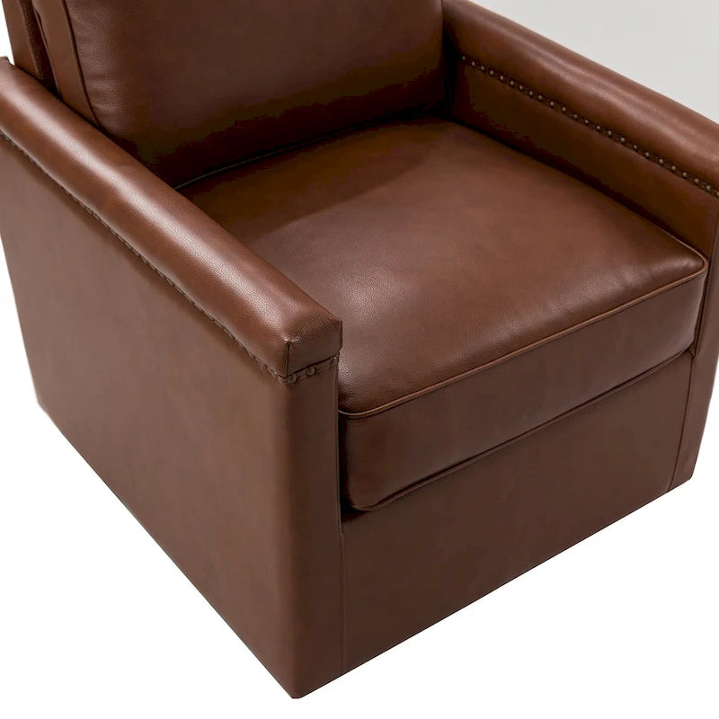 Classic Genuine Leather 360° Swivel Armchair with Nailhead Trim