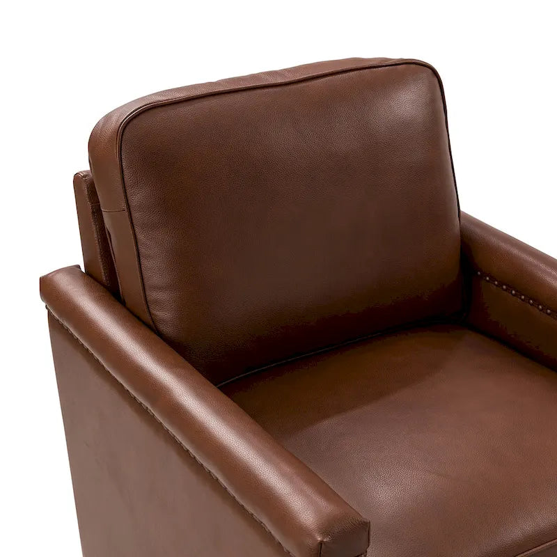 Classic Genuine Leather 360° Swivel Armchair with Nailhead Trim