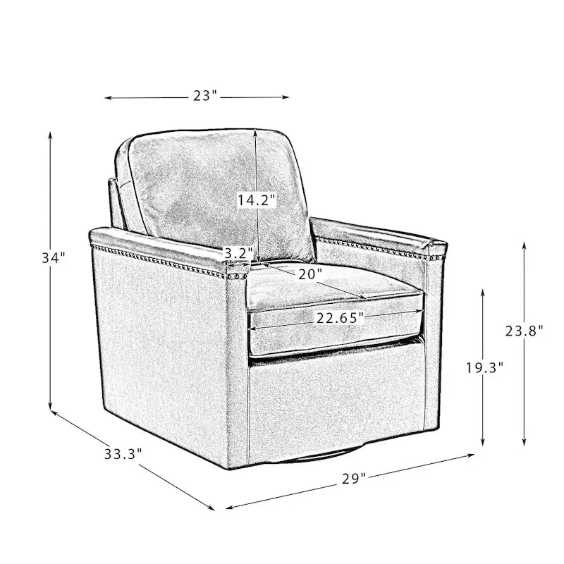 Classic Genuine Leather 360° Swivel Armchair with Nailhead Trim