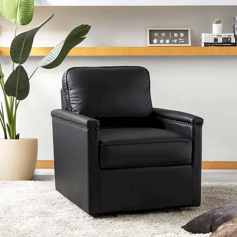 Classic Genuine Leather 360° Swivel Armchair with Nailhead Trim