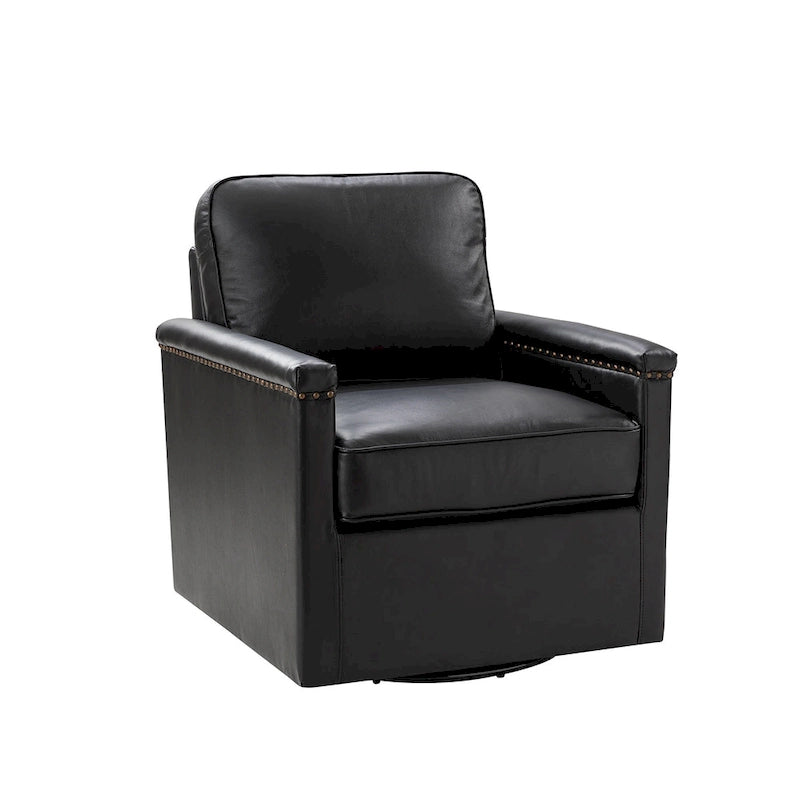 Classic Genuine Leather 360° Swivel Armchair with Nailhead Trim