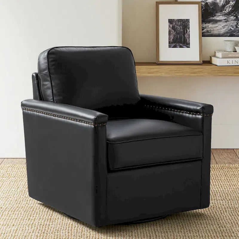 Classic Genuine Leather 360° Swivel Armchair with Nailhead Trim