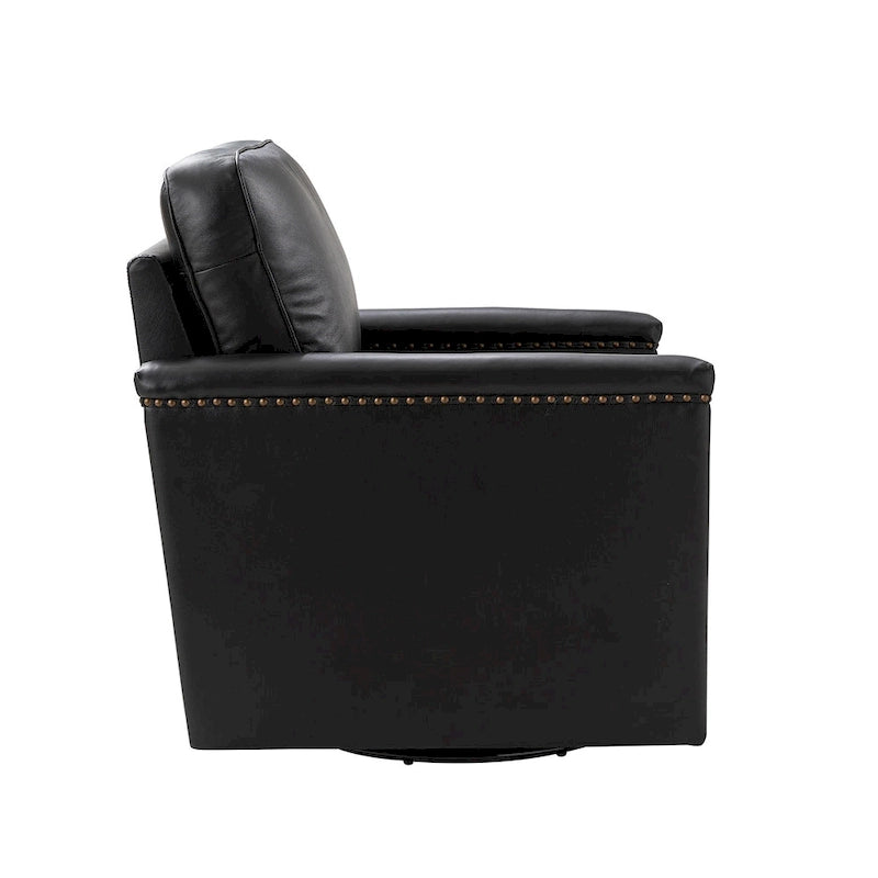 Classic Genuine Leather 360° Swivel Armchair with Nailhead Trim