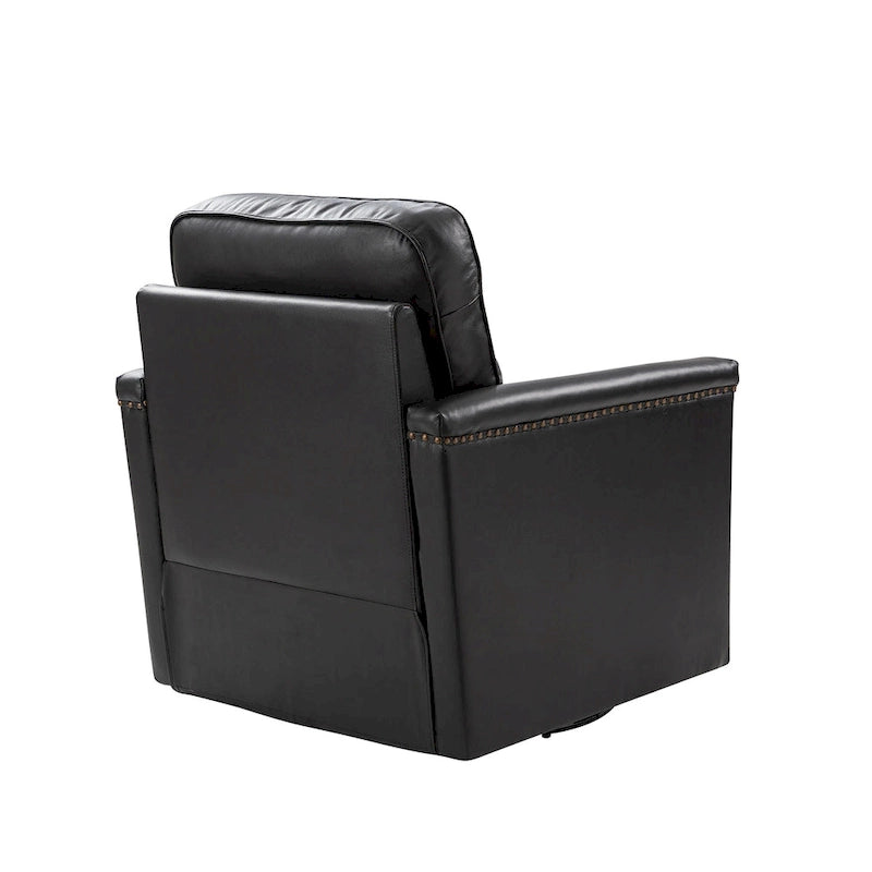 Classic Genuine Leather 360° Swivel Armchair with Nailhead Trim