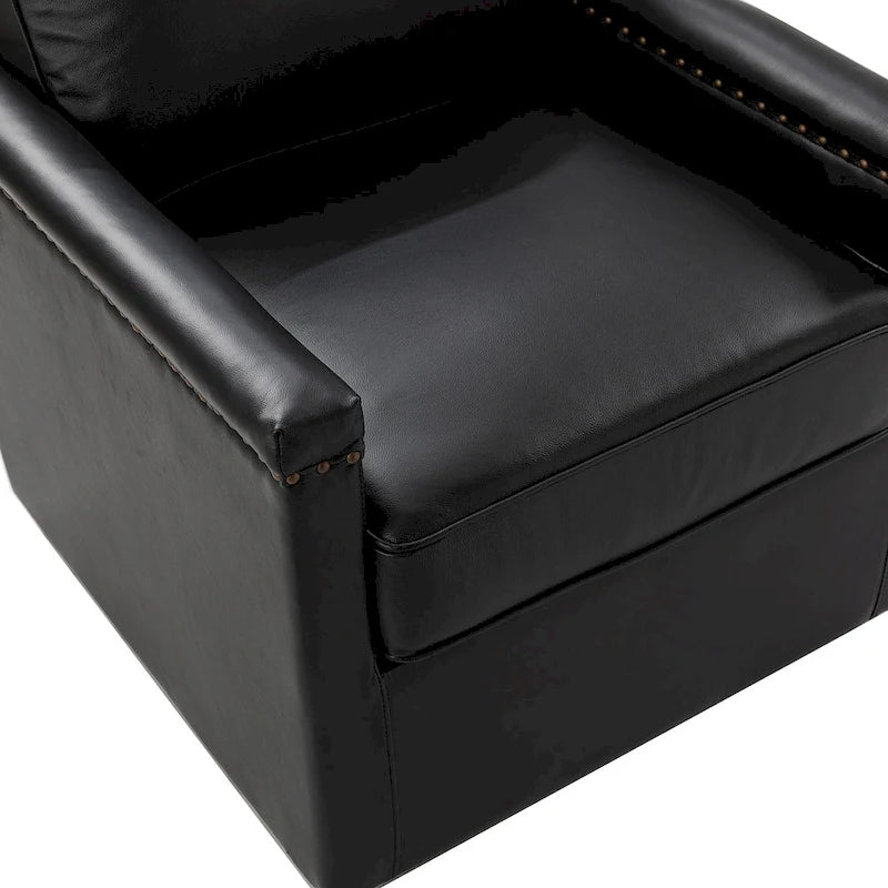 Classic Genuine Leather 360° Swivel Armchair with Nailhead Trim