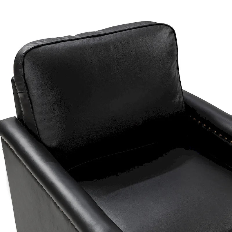 Classic Genuine Leather 360° Swivel Armchair with Nailhead Trim