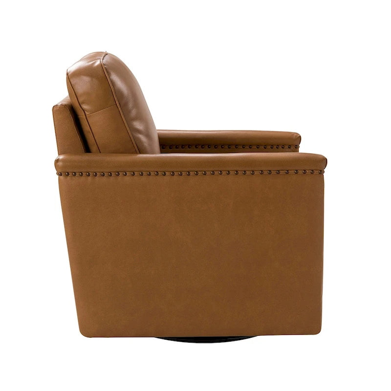 Classic Genuine Leather 360° Swivel Armchair with Nailhead Trim