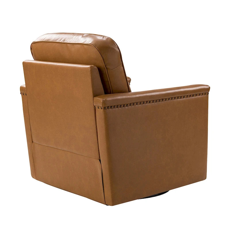 Classic Genuine Leather 360° Swivel Armchair with Nailhead Trim