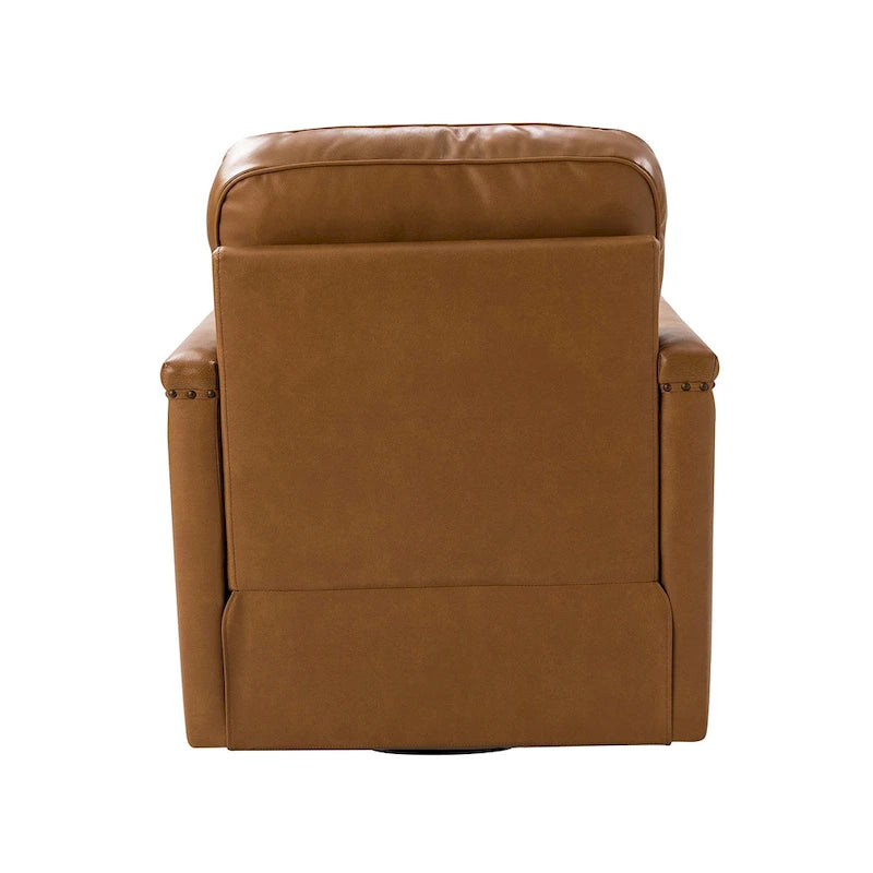 Classic Genuine Leather 360° Swivel Armchair with Nailhead Trim