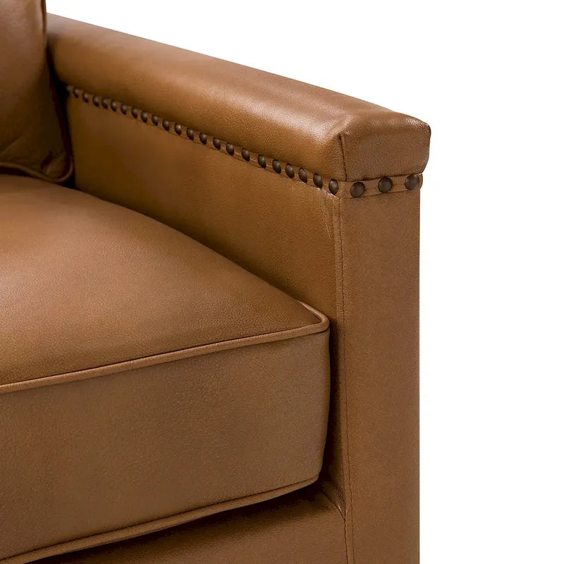 Classic Genuine Leather 360° Swivel Armchair with Nailhead Trim