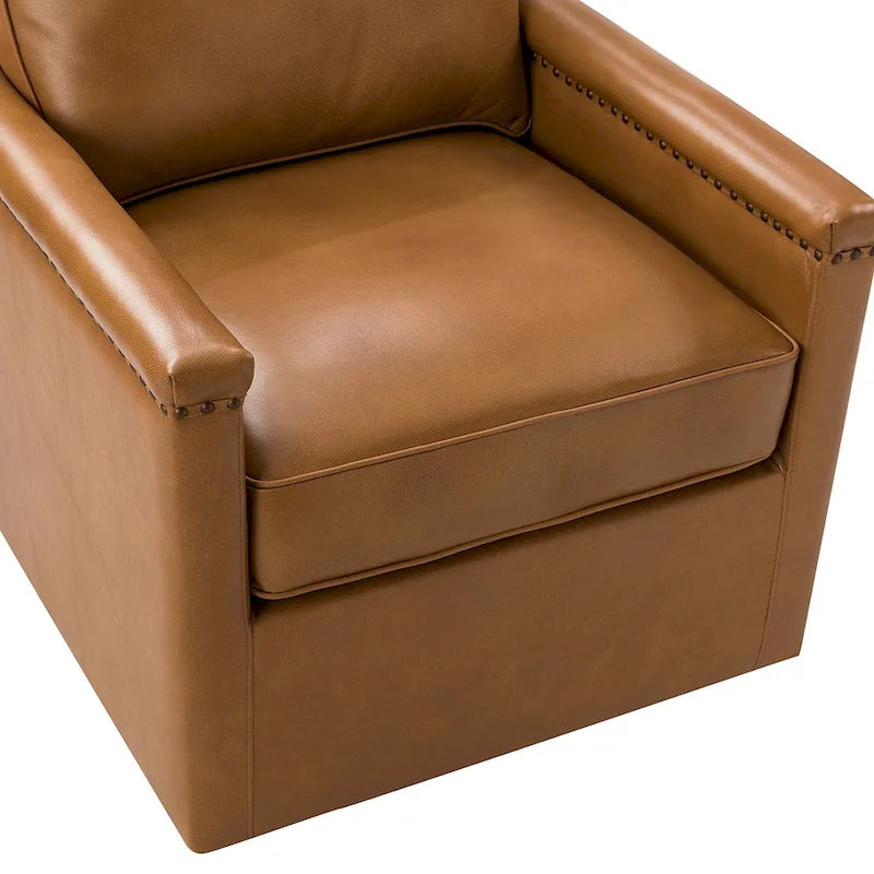 Classic Genuine Leather 360° Swivel Armchair with Nailhead Trim