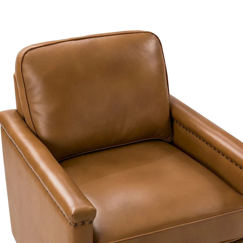 Classic Genuine Leather 360° Swivel Armchair with Nailhead Trim