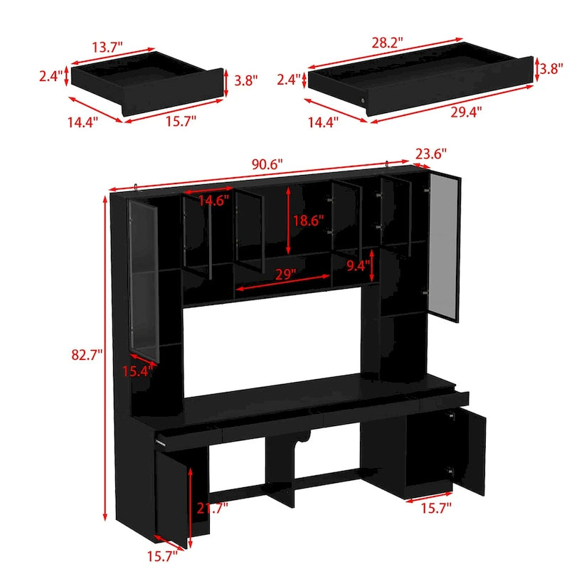 90.6-inch Double Desk Workstation with Storage