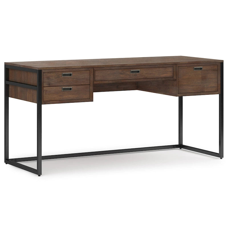 Modern industrieel bureau van massief acaciahout van 60 inch breed - rustiek naturelbruin