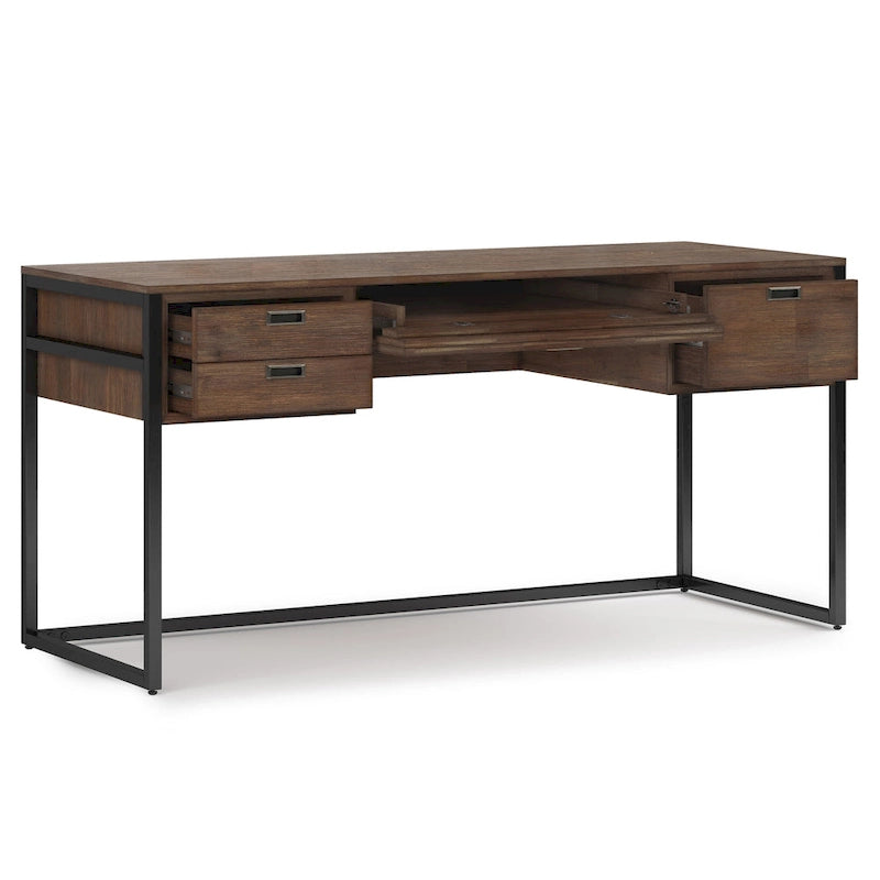 Modern industrieel bureau van massief acaciahout van 60 inch breed - rustiek naturelbruin