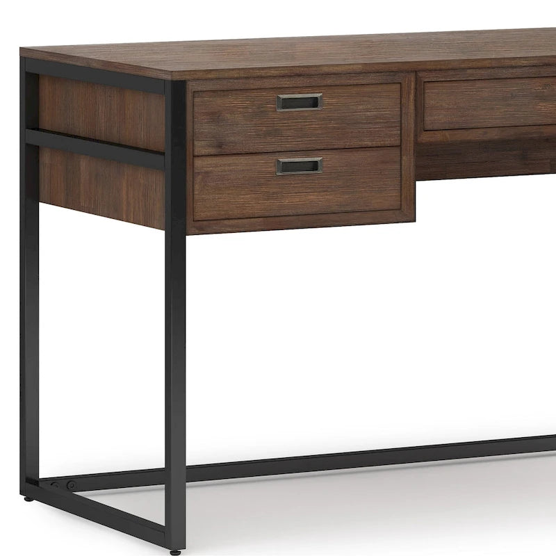 Modern industrieel bureau van massief acaciahout van 60 inch breed - rustiek naturelbruin