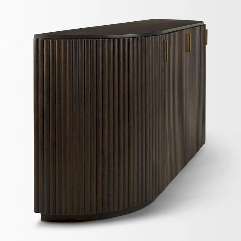 Dark Brown Solid Wood Fluted Sideboard - 72W x 18.5D x 32H