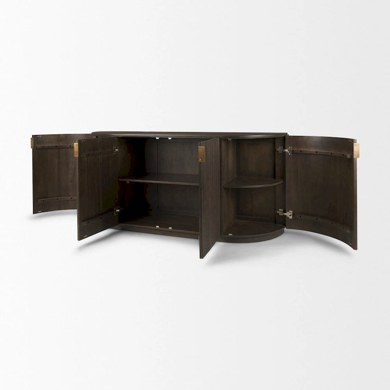 Dark Brown Solid Wood Fluted Sideboard - 72W x 18.5D x 32H