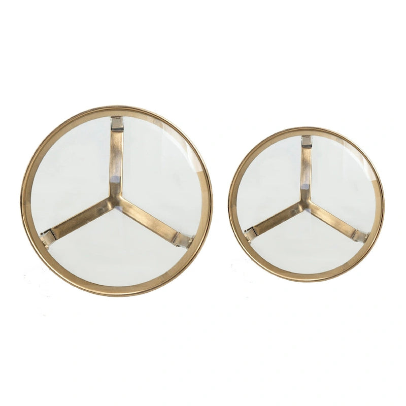 Acrylic and Iron Round Accent Tables with Gold Frame - Set of 2