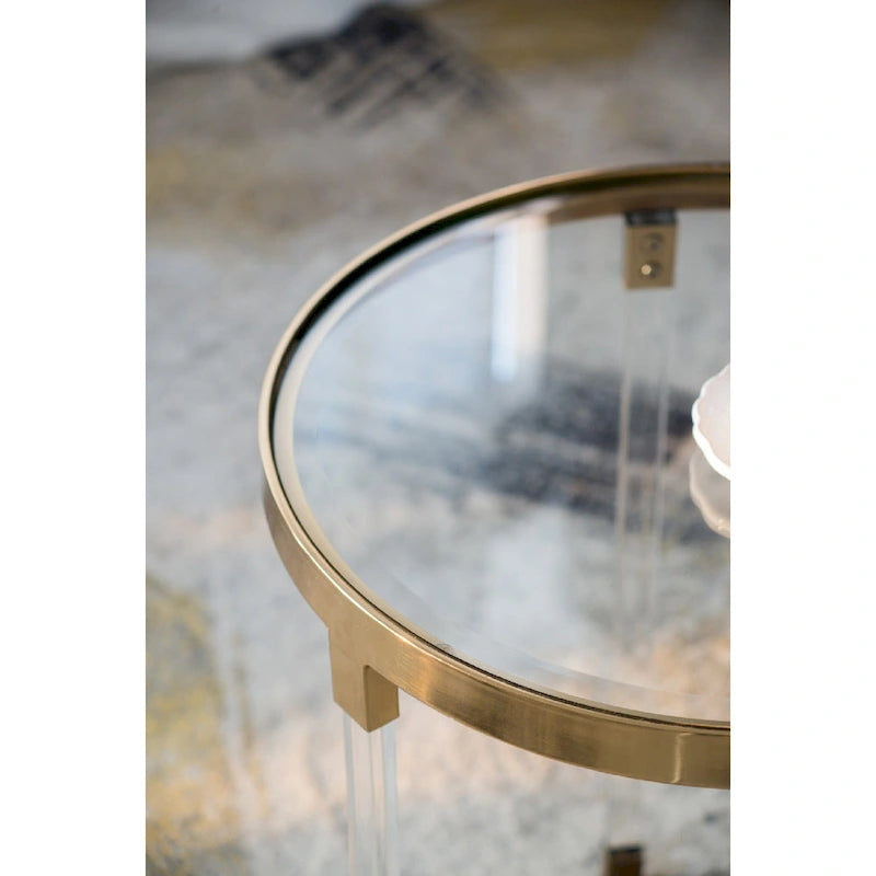 Runde Beistelltische aus Acryl und Eisen mit goldenem Gestell - 2er-Set