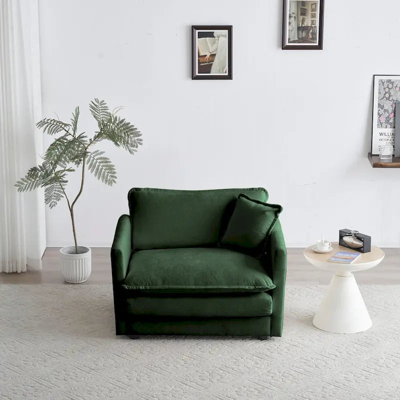 Deep Seat Chenille Accent Chair with Toss Pillow