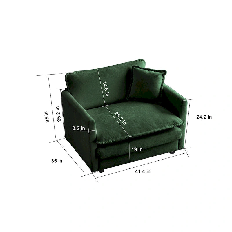 Deep Seat Chenille Accent Chair with Toss Pillow