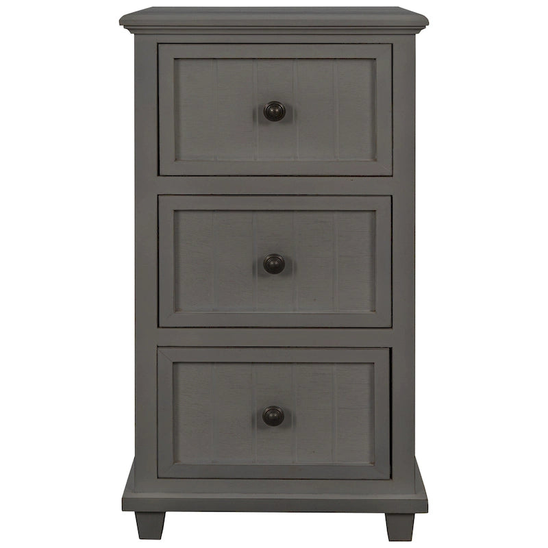 Vintage Gray Three-Drawer Side Table