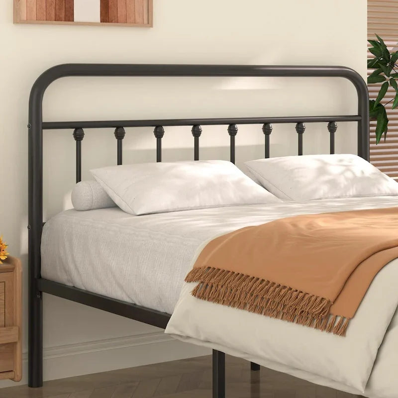 Black Metal Bed Frame with Vintage Headboard and Footboard